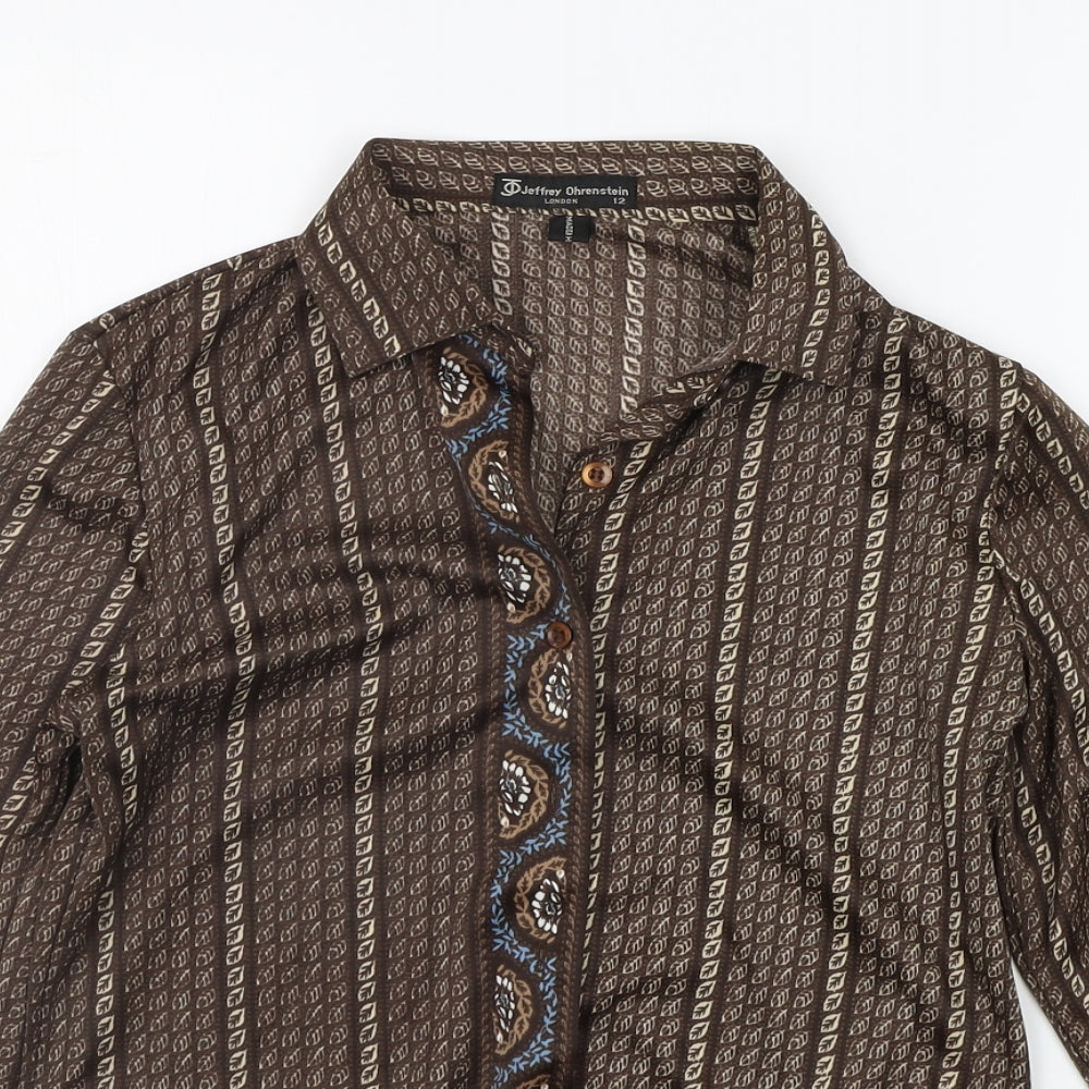 JEFFREY OHRENSTEIN Womens Brown Striped  Basic Button-Up Size 12