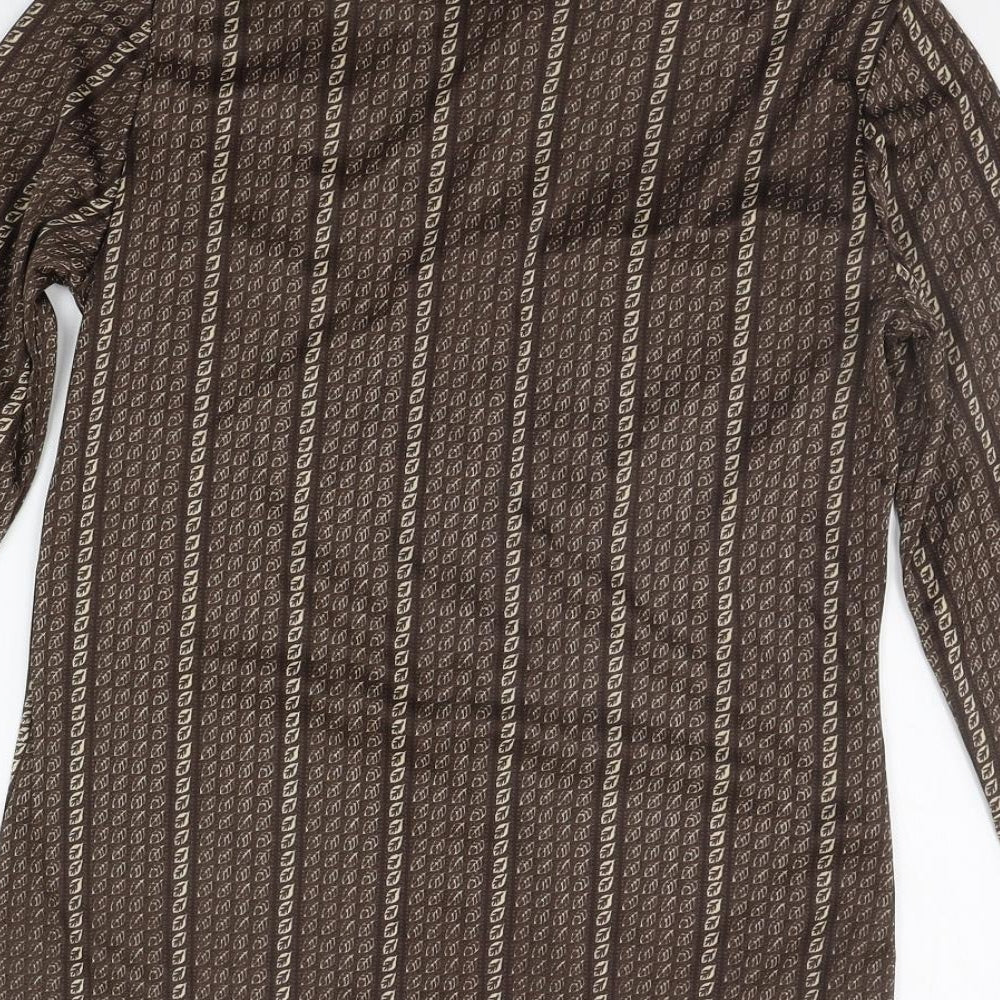 JEFFREY OHRENSTEIN Womens Brown Striped  Basic Button-Up Size 12