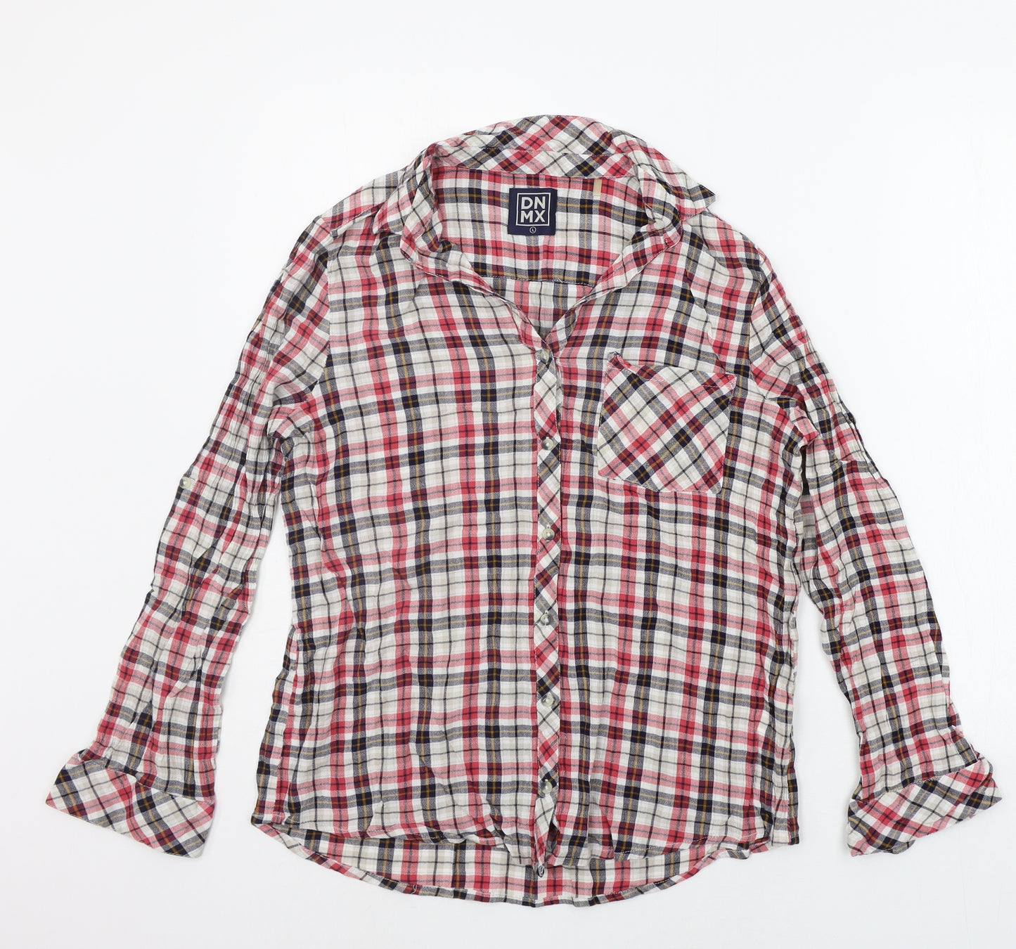 DNMX Womens Red Check  Basic Button-Up Size L
