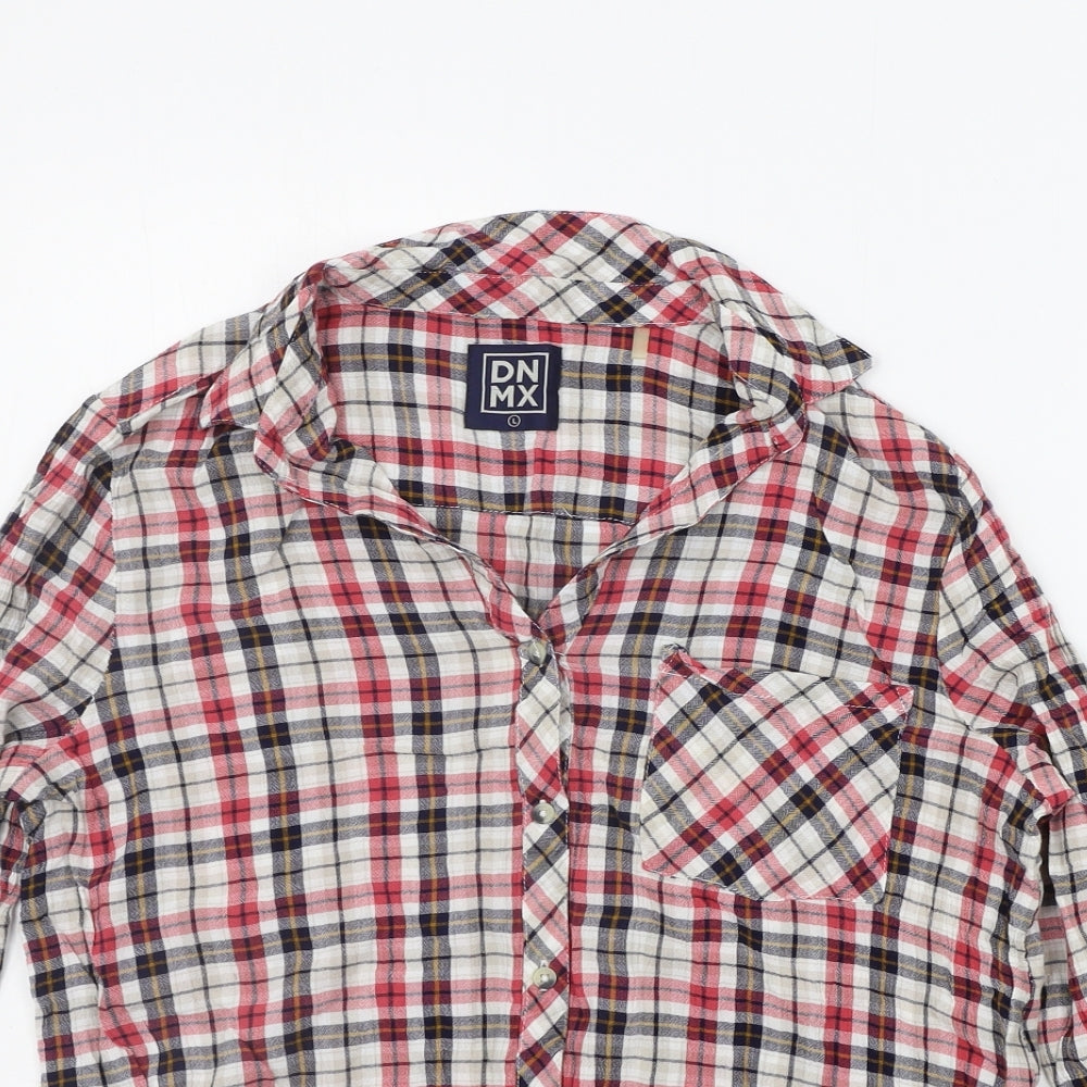 DNMX Womens Red Check  Basic Button-Up Size L