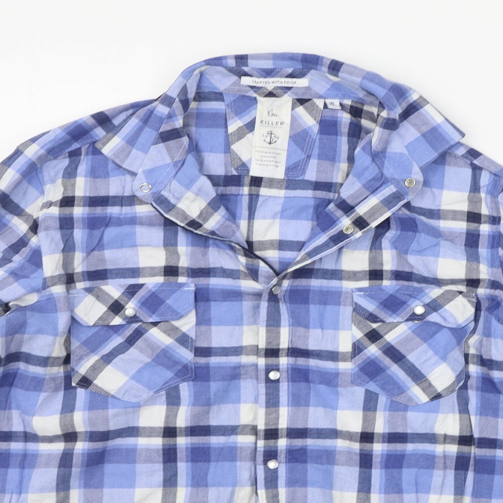KILLER Mens Blue Check   Button-Up Size XL