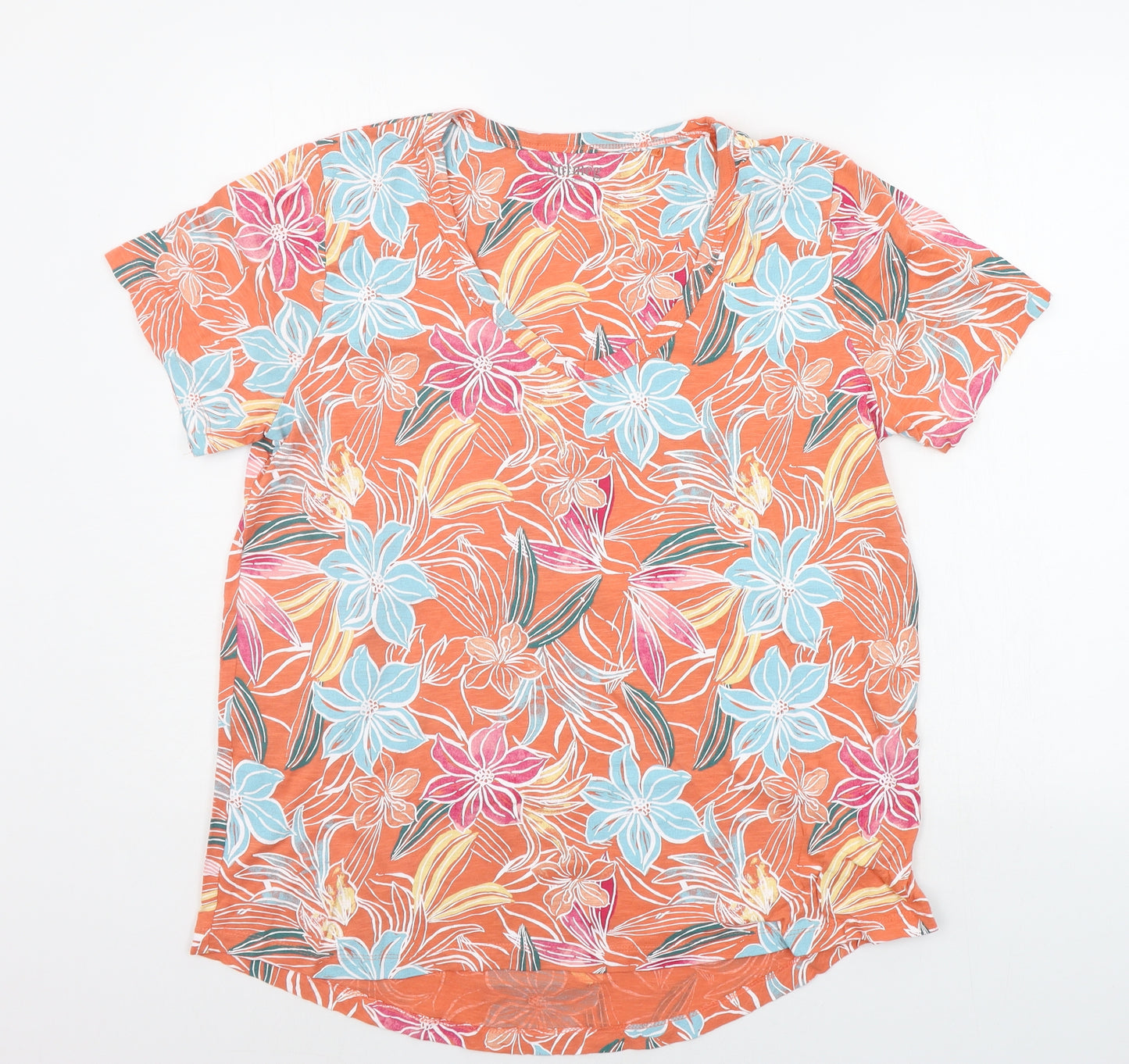 Nutmeg Womens Orange Floral  Basic T-Shirt Size 18
