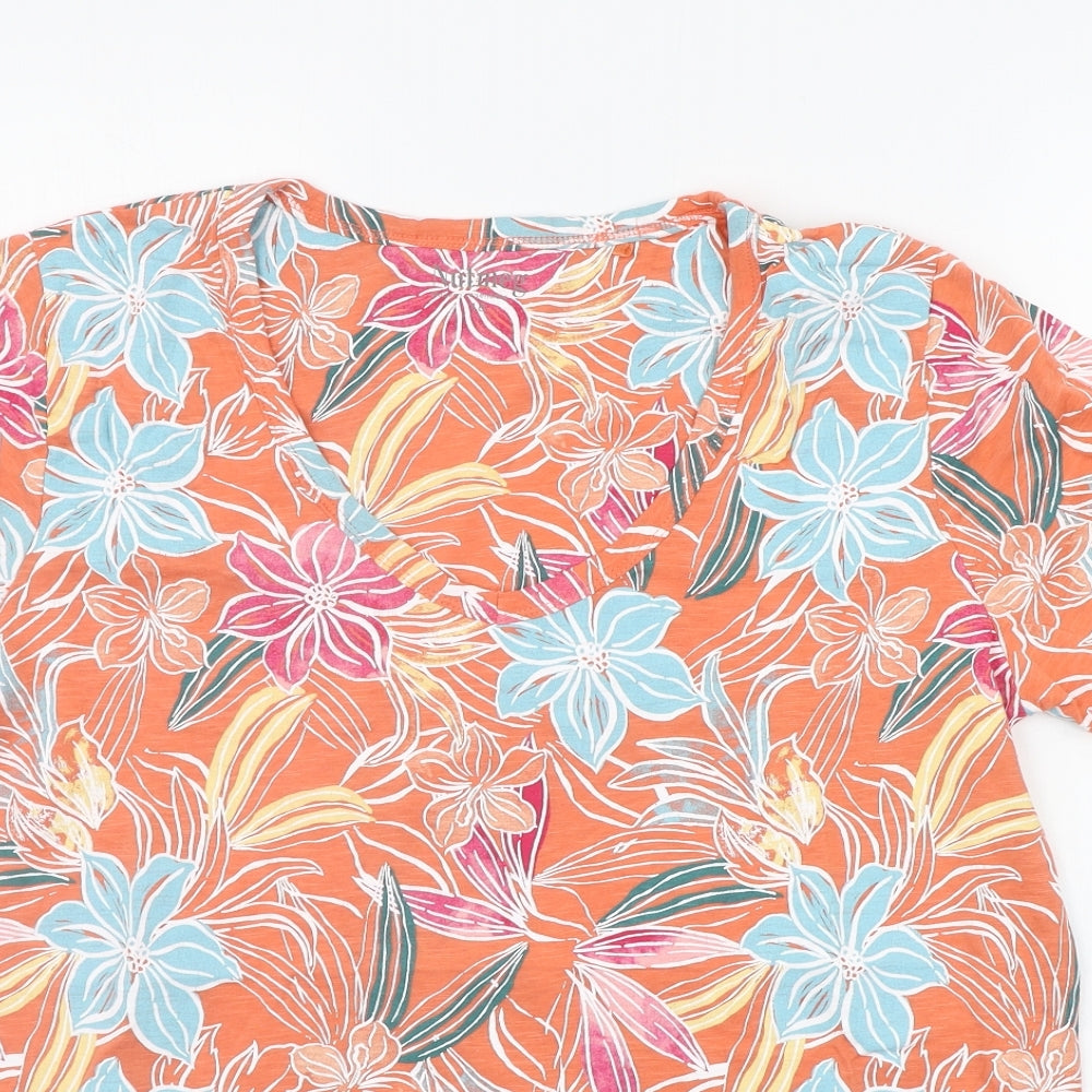 Nutmeg Womens Orange Floral  Basic T-Shirt Size 18