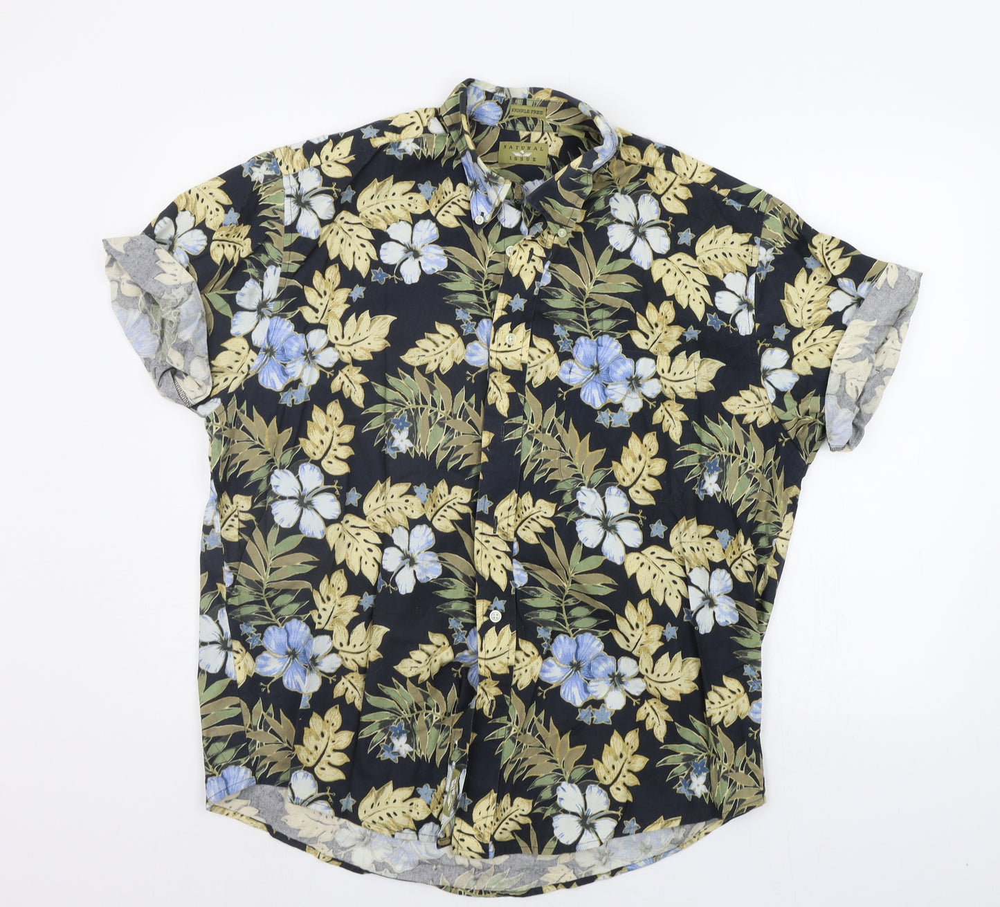 Natural Issue Mens Black Floral   Button-Up Size XL
