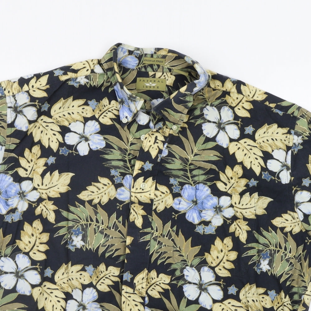 Natural Issue Mens Black Floral   Button-Up Size XL