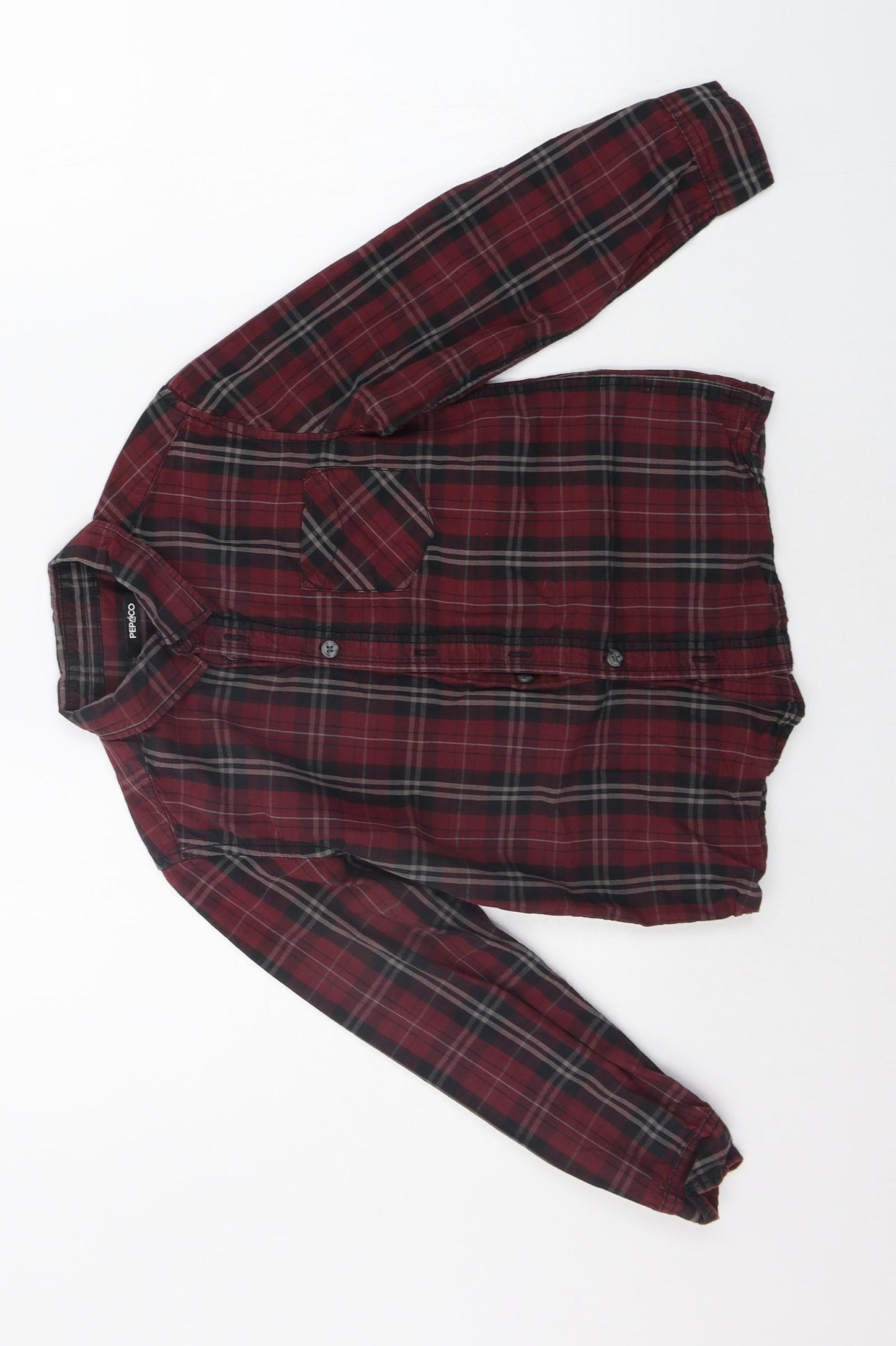 pEP&CO Boys Purple Check  Basic Button-Up Size 7-8 Years