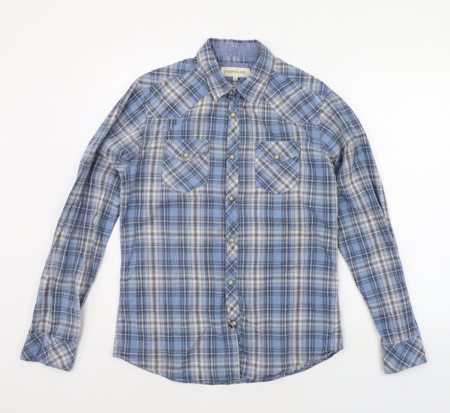 River Island Womens Blue Check  Basic Button-Up Size S