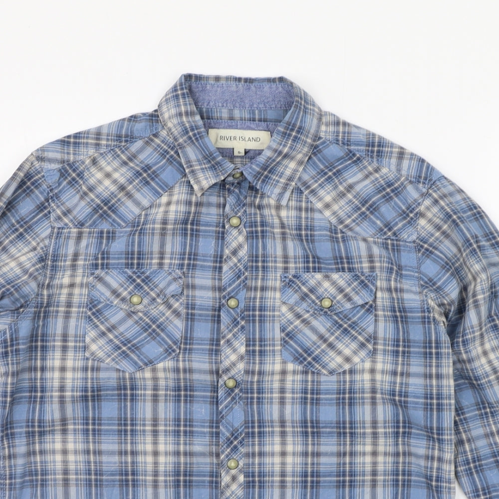River Island Womens Blue Check  Basic Button-Up Size S
