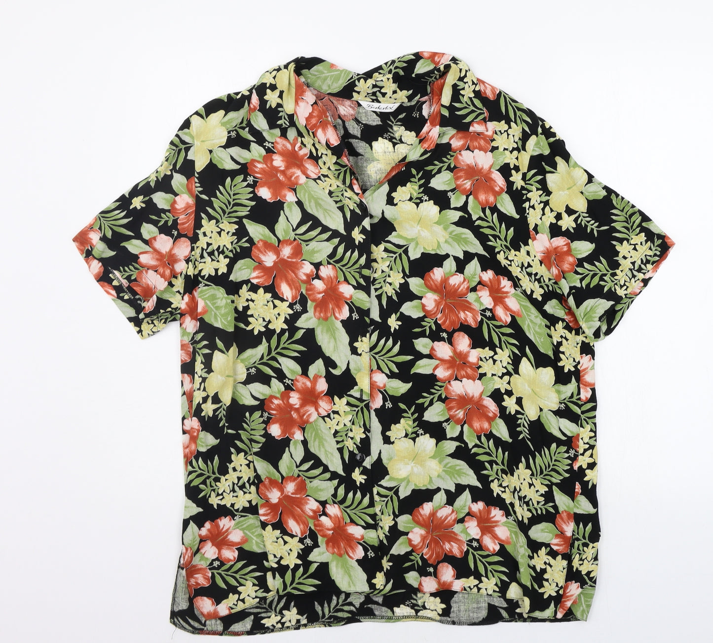 Berkertex Womens Black Floral  Basic Button-Up Size 16