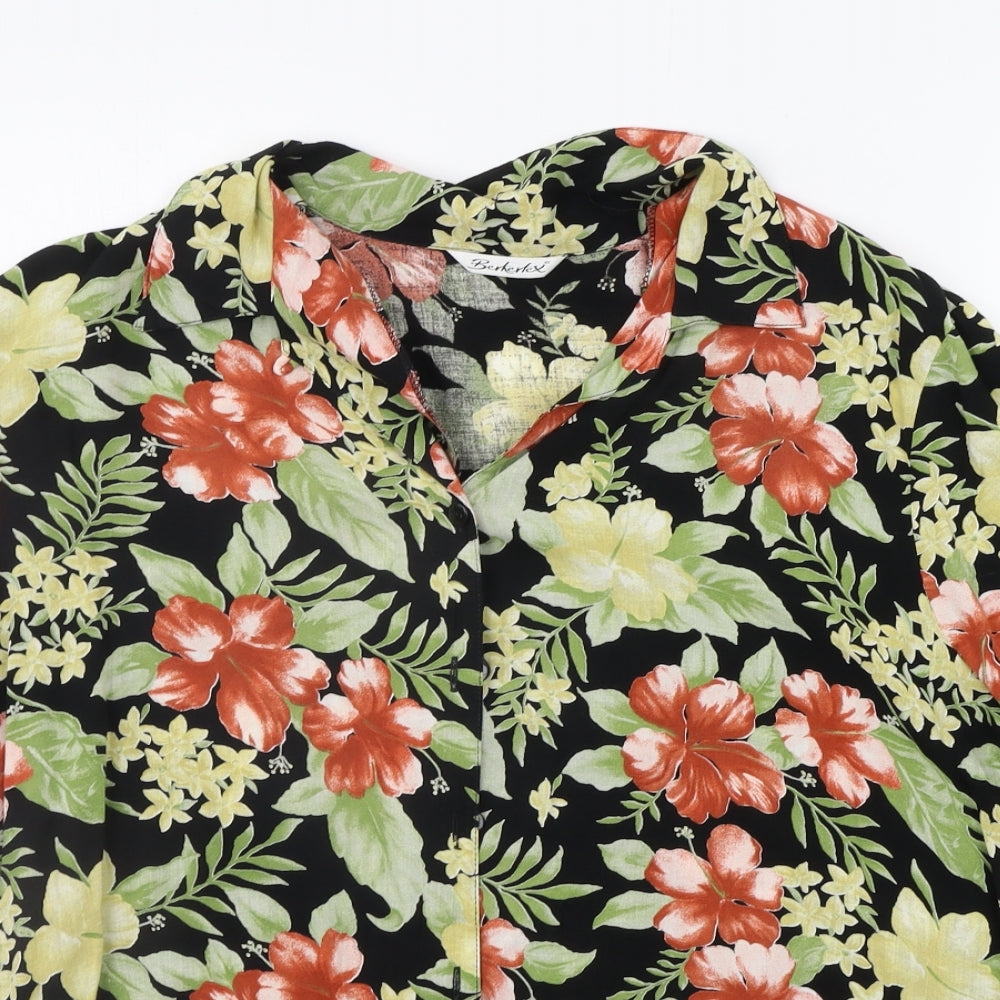 Berkertex Womens Black Floral  Basic Button-Up Size 16