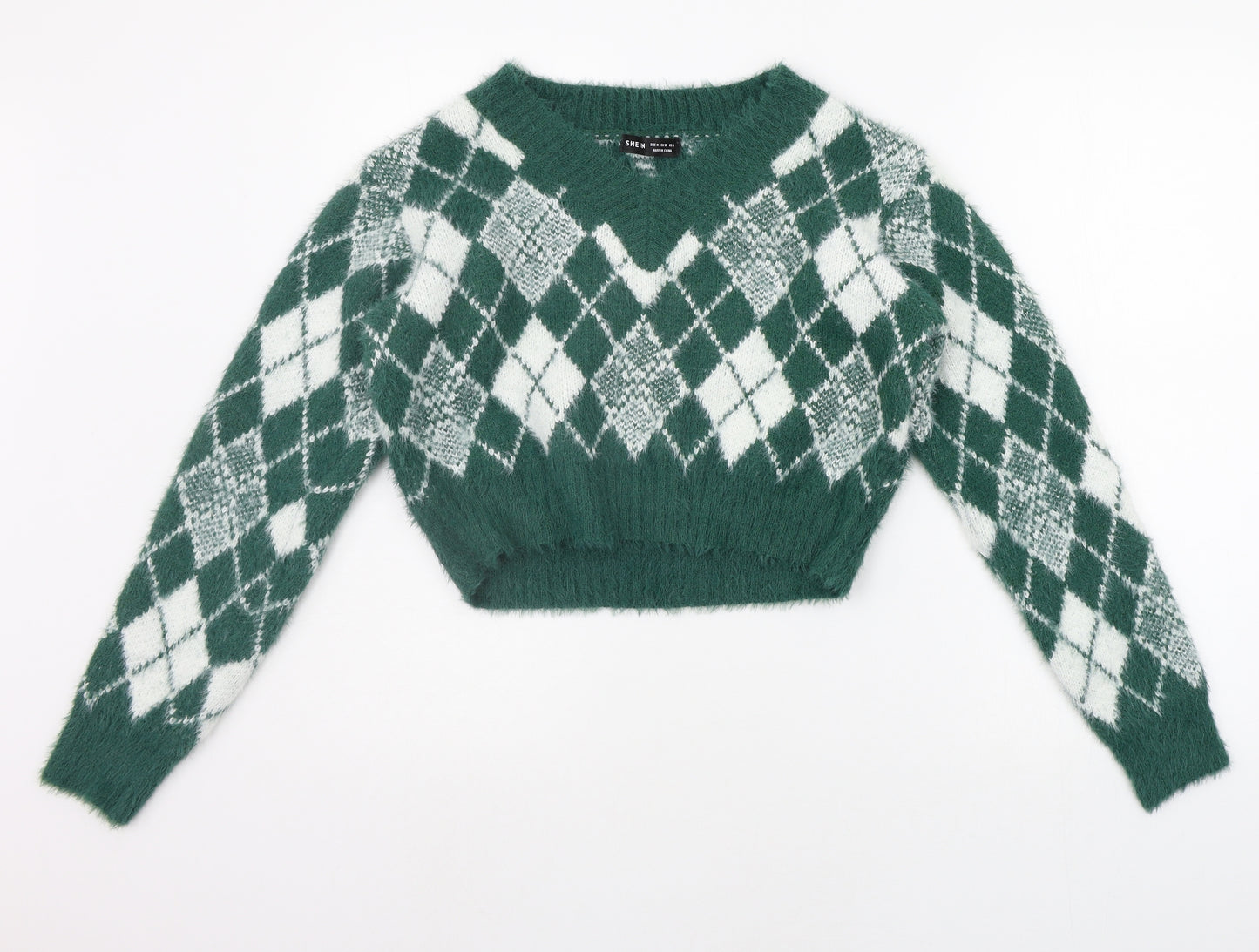 SheIn Womens Green Geometric  Pullover Jumper Size M