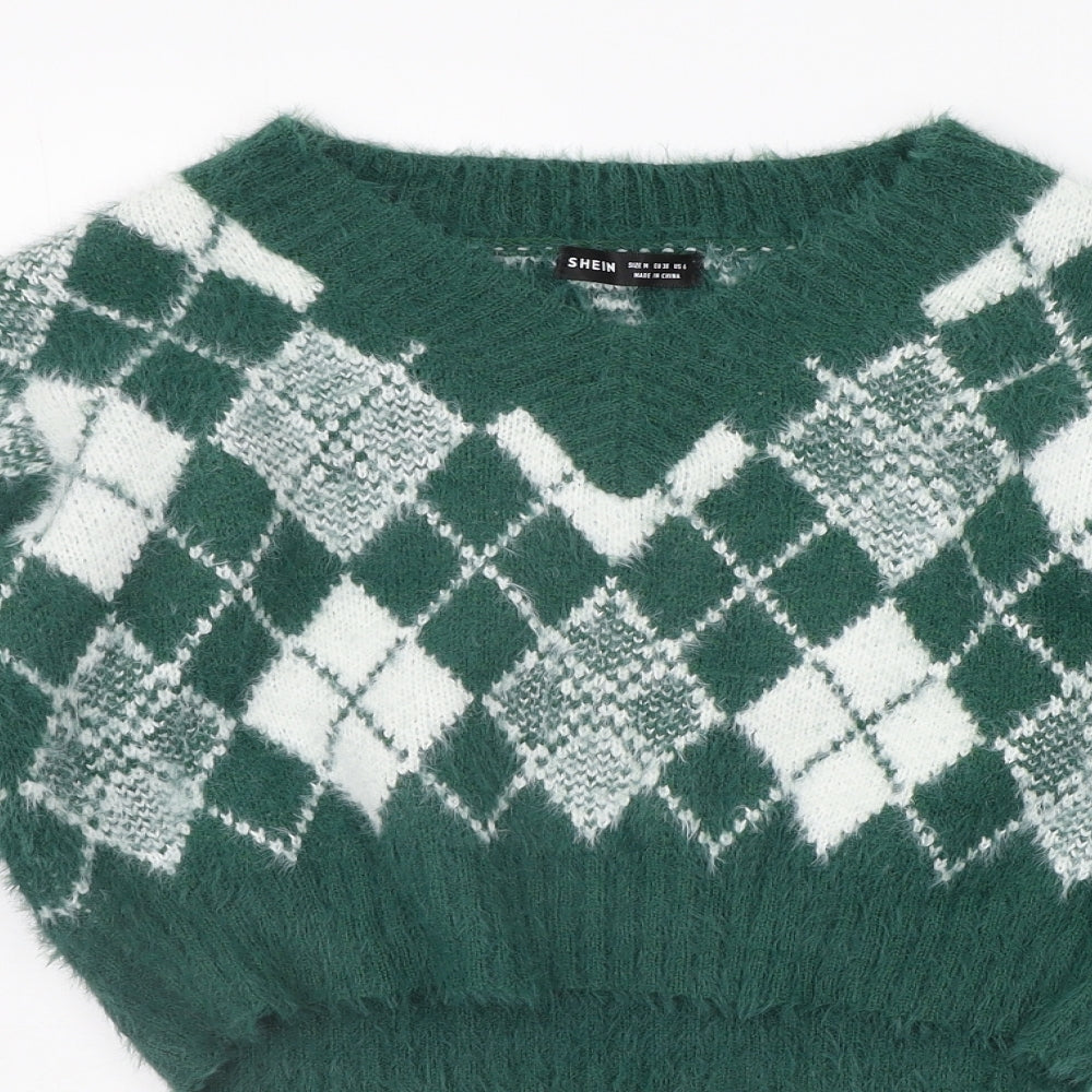 SheIn Womens Green Geometric  Pullover Jumper Size M