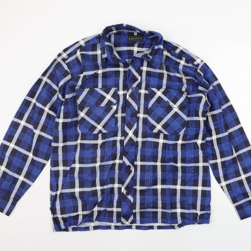 Eurostar Mens Blue Check   Button-Up Size XL