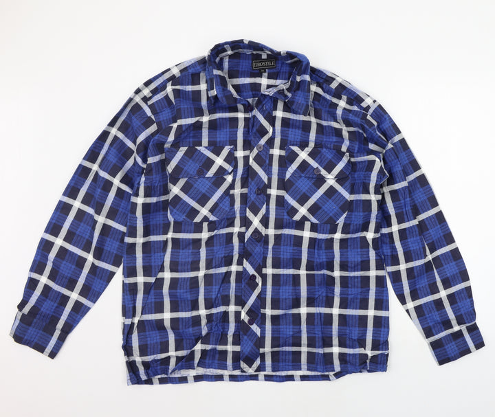Eurostar Mens Blue Check   Button-Up Size XL