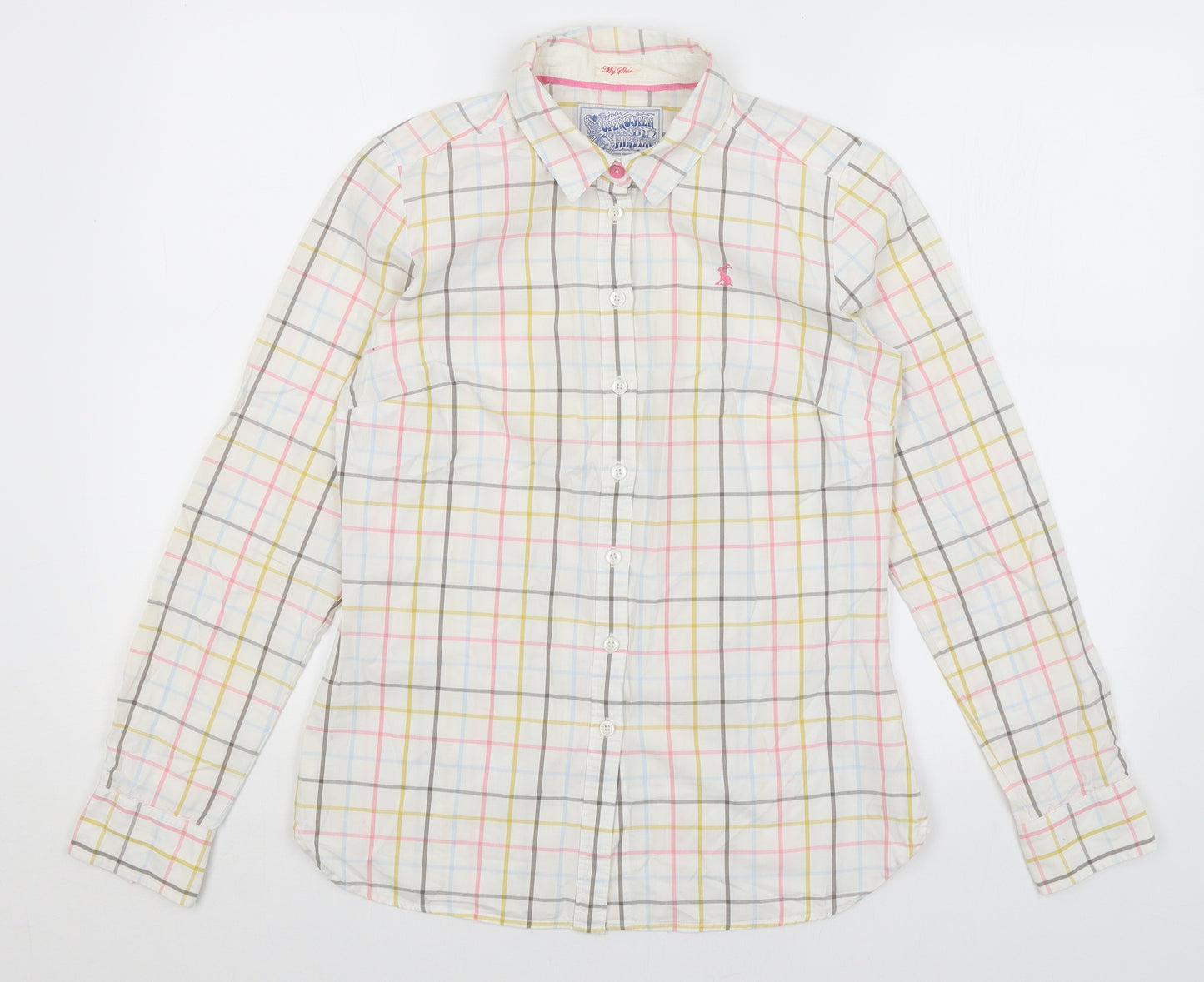 Joules Womens White Check  Basic Button-Up Size 10
