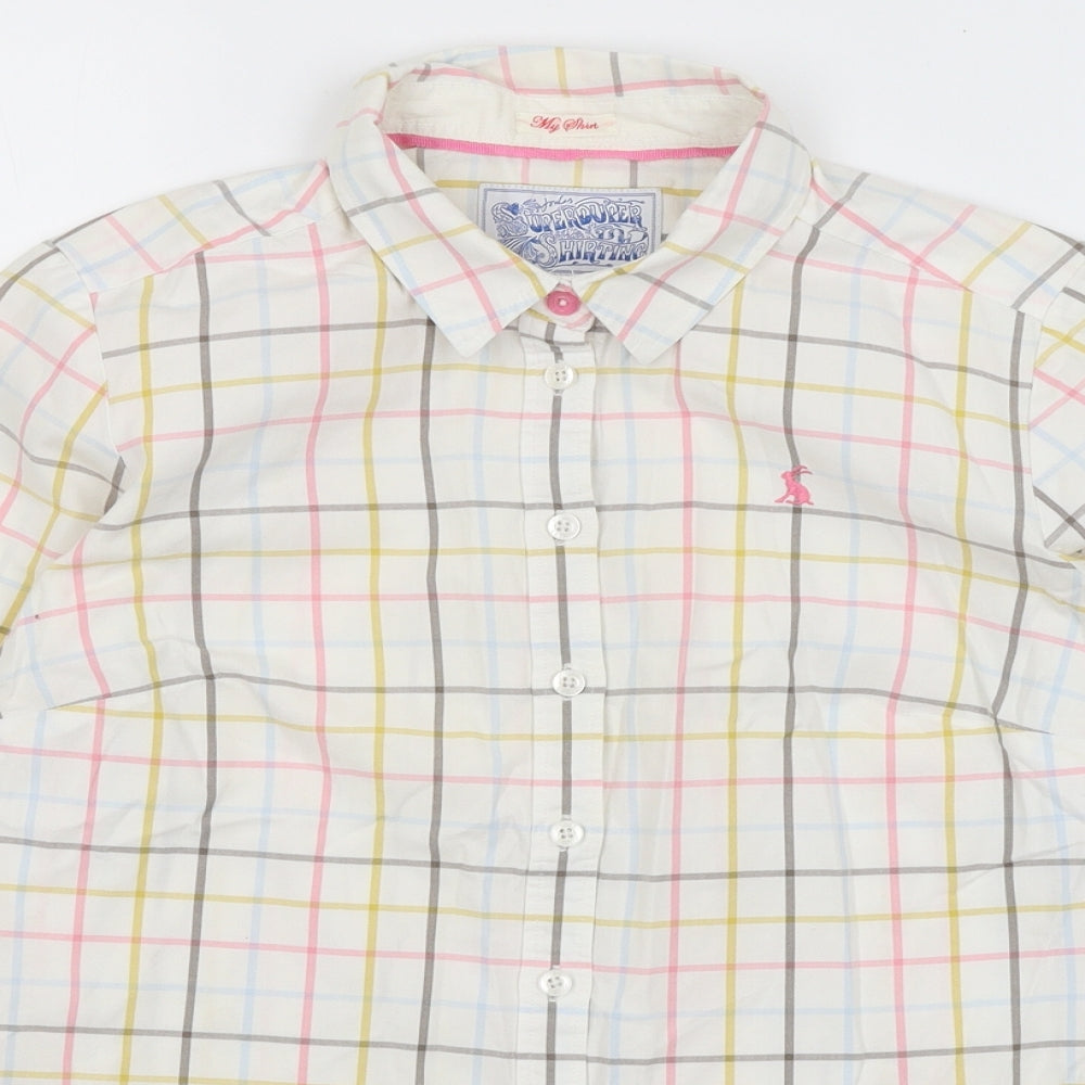 Joules Womens White Check  Basic Button-Up Size 10