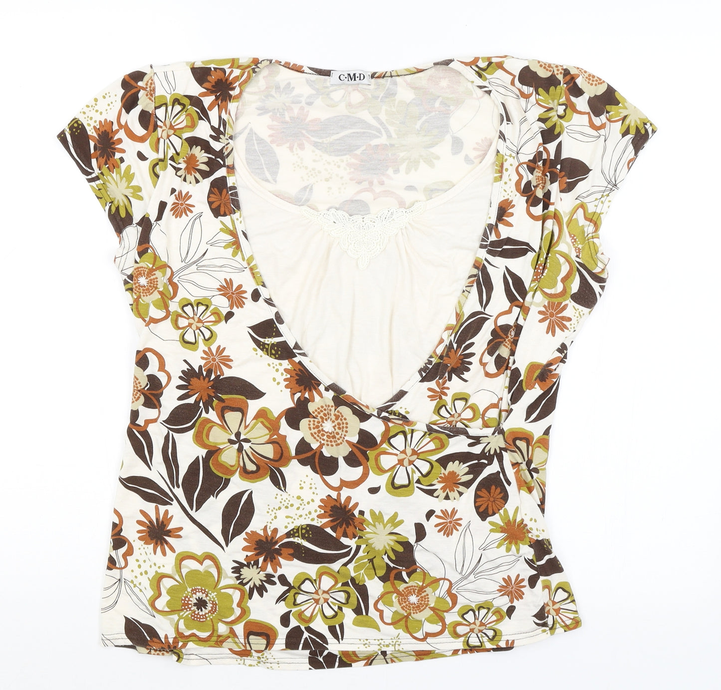 CMD Womens White Floral  Basic T-Shirt Size XL
