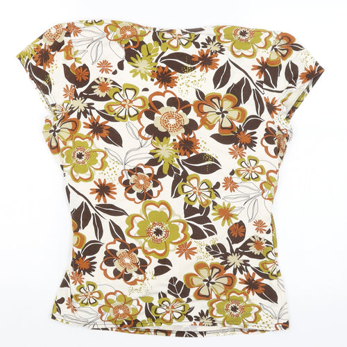 CMD Womens White Floral  Basic T-Shirt Size XL