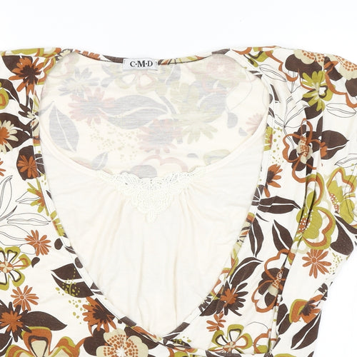 CMD Womens White Floral  Basic T-Shirt Size XL