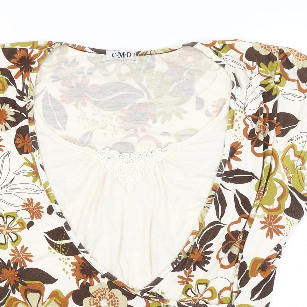 CMD Womens White Floral  Basic T-Shirt Size XL