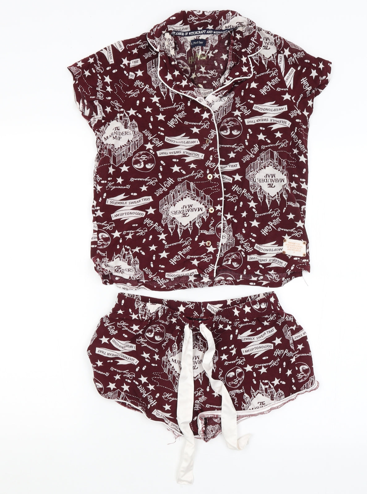 Harry Potter Womens Red Solid  Top Pyjama Set Size XS  - Marauders Map