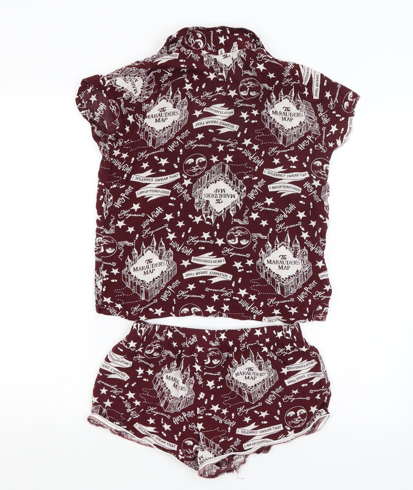 Harry Potter Womens Red Solid  Top Pyjama Set Size XS  - Marauders Map