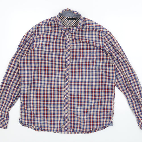 Celio Mens Blue Plaid   Button-Up Size XL