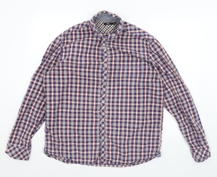 Celio Mens Blue Plaid Button-Up Size XL