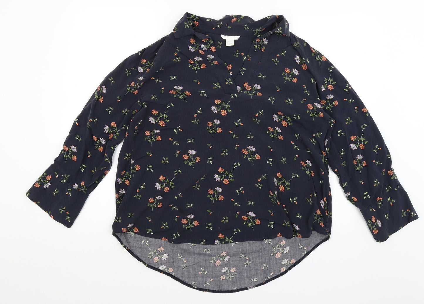 H&M Womens Blue Floral  Basic Blouse Size S