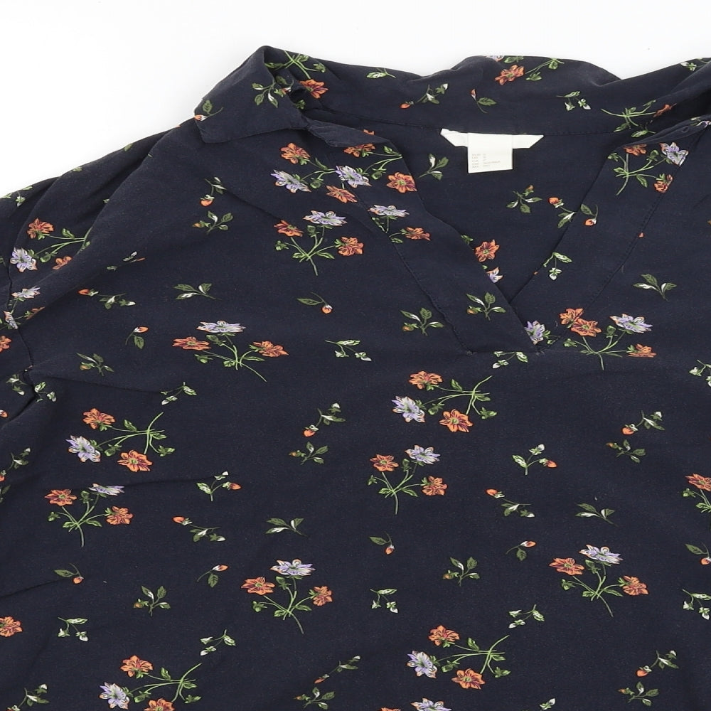 H&M Womens Blue Floral  Basic Blouse Size S