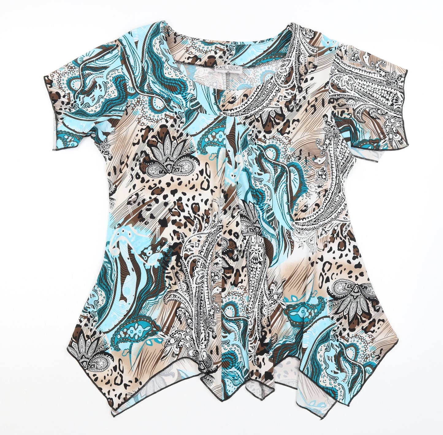 Kate Lilly Womens Brown Animal Print  Basic T-Shirt Size 14