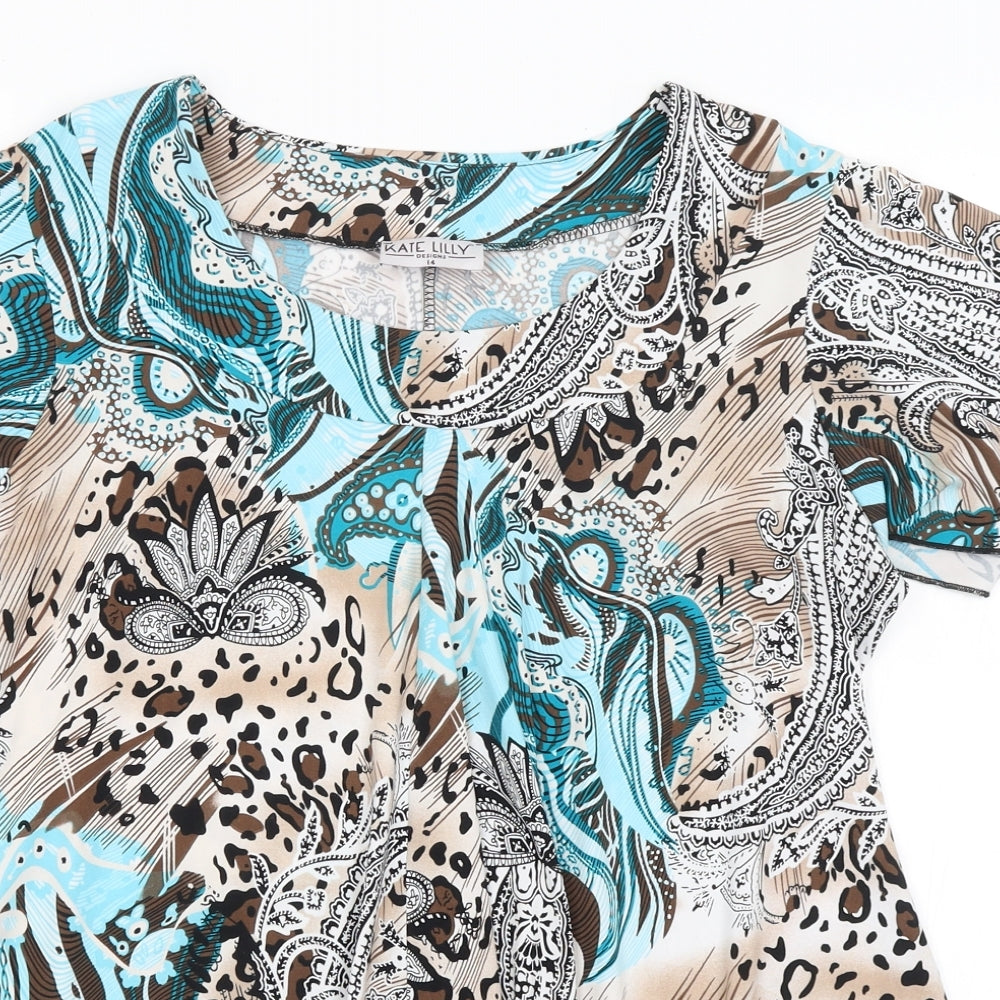 Kate Lilly Womens Brown Animal Print  Basic T-Shirt Size 14