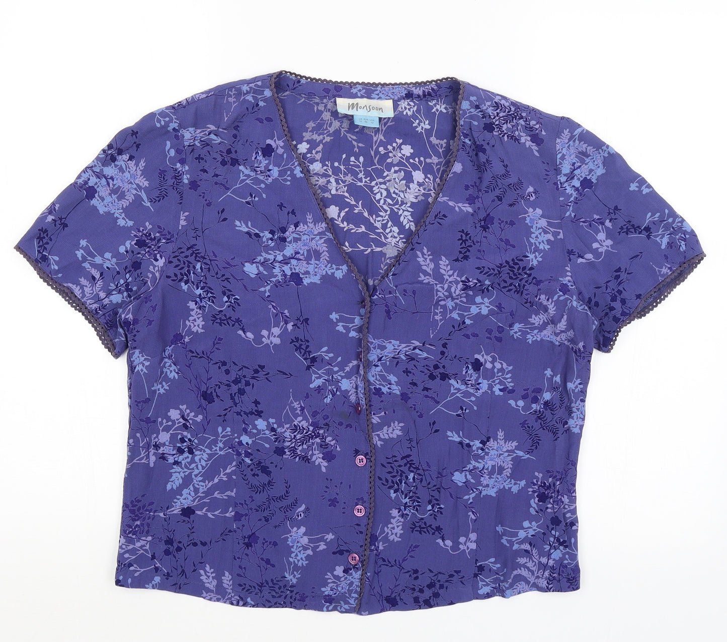 Monsoon Womens Purple Floral  Basic Button-Up Size 16