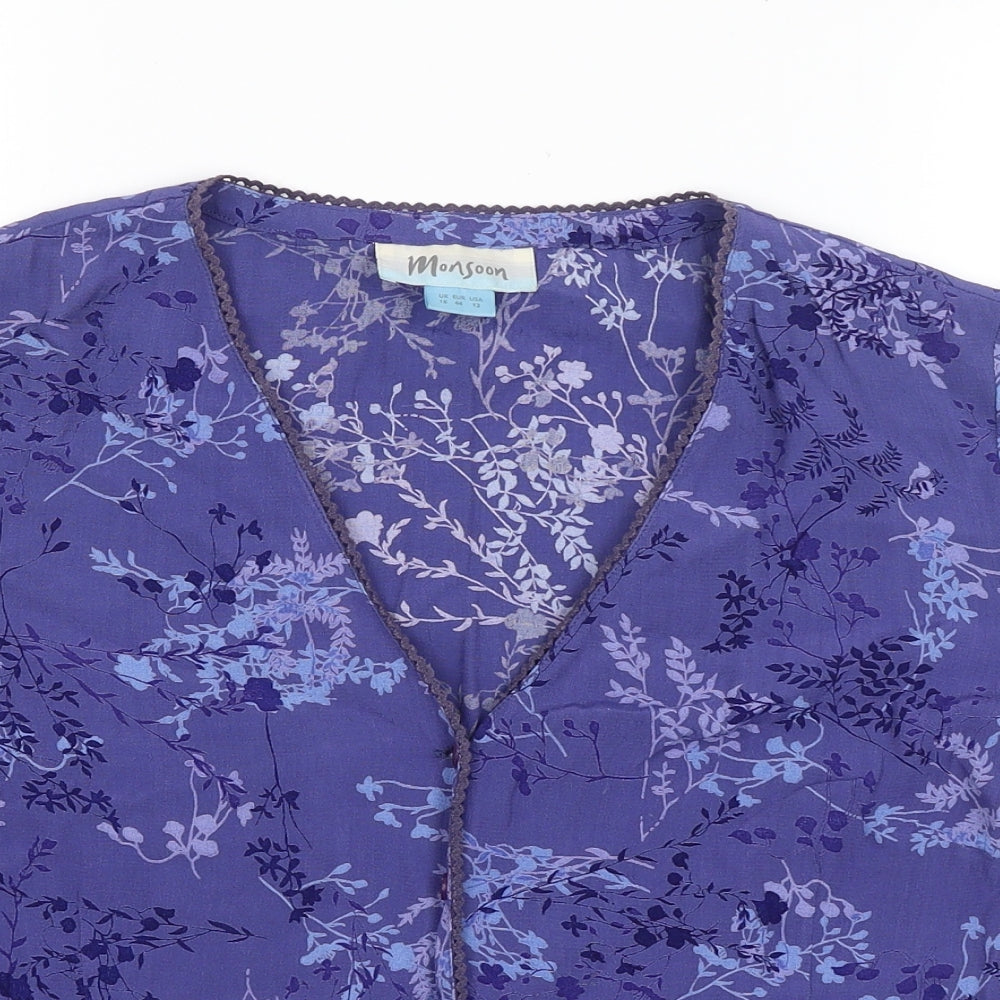 Monsoon Womens Purple Floral  Basic Button-Up Size 16