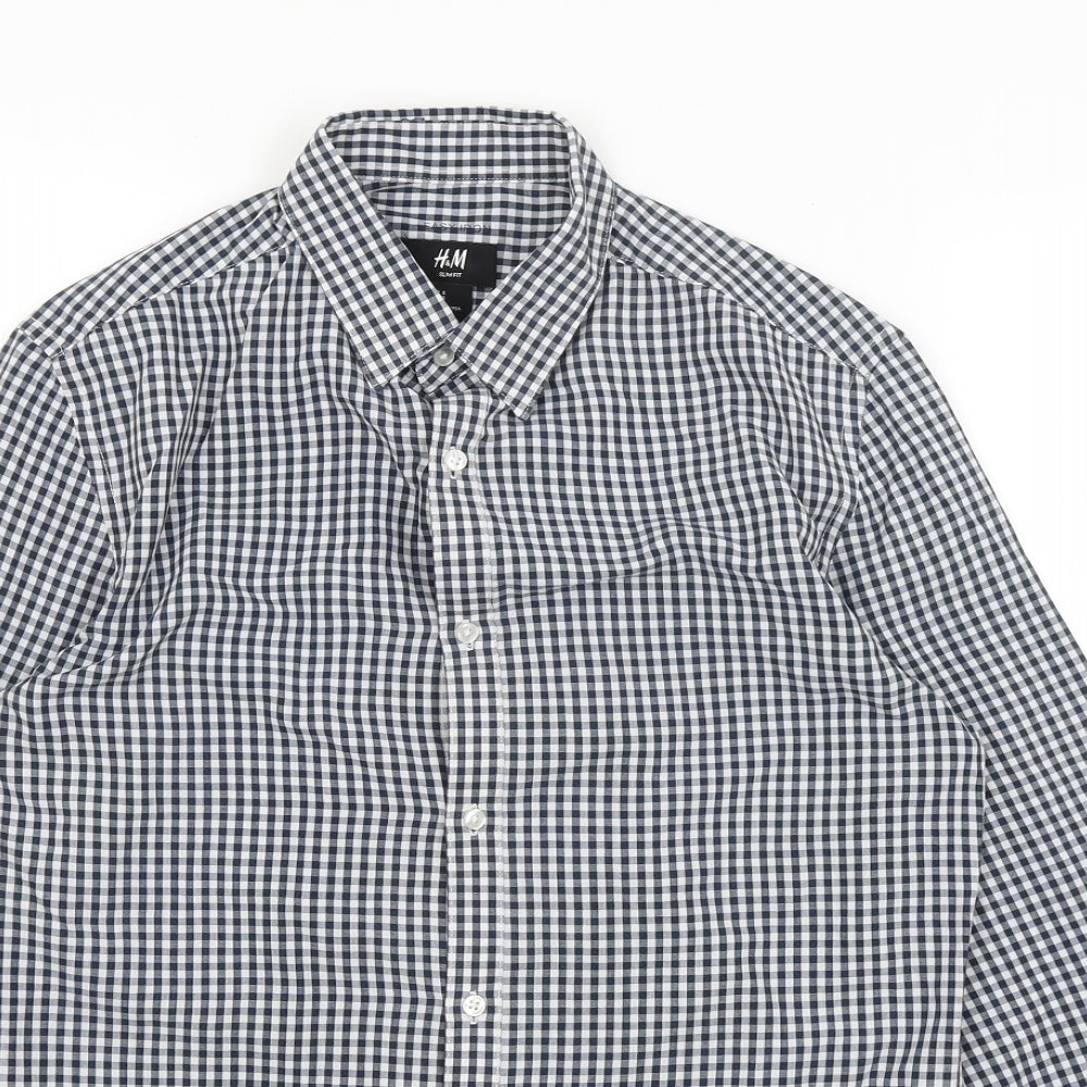 H&M Mens Blue Check   Dress Shirt Size S