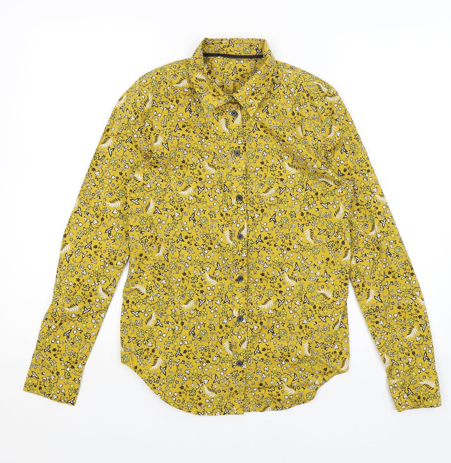 M&S Womens Yellow Floral  Basic Button-Up Size 6