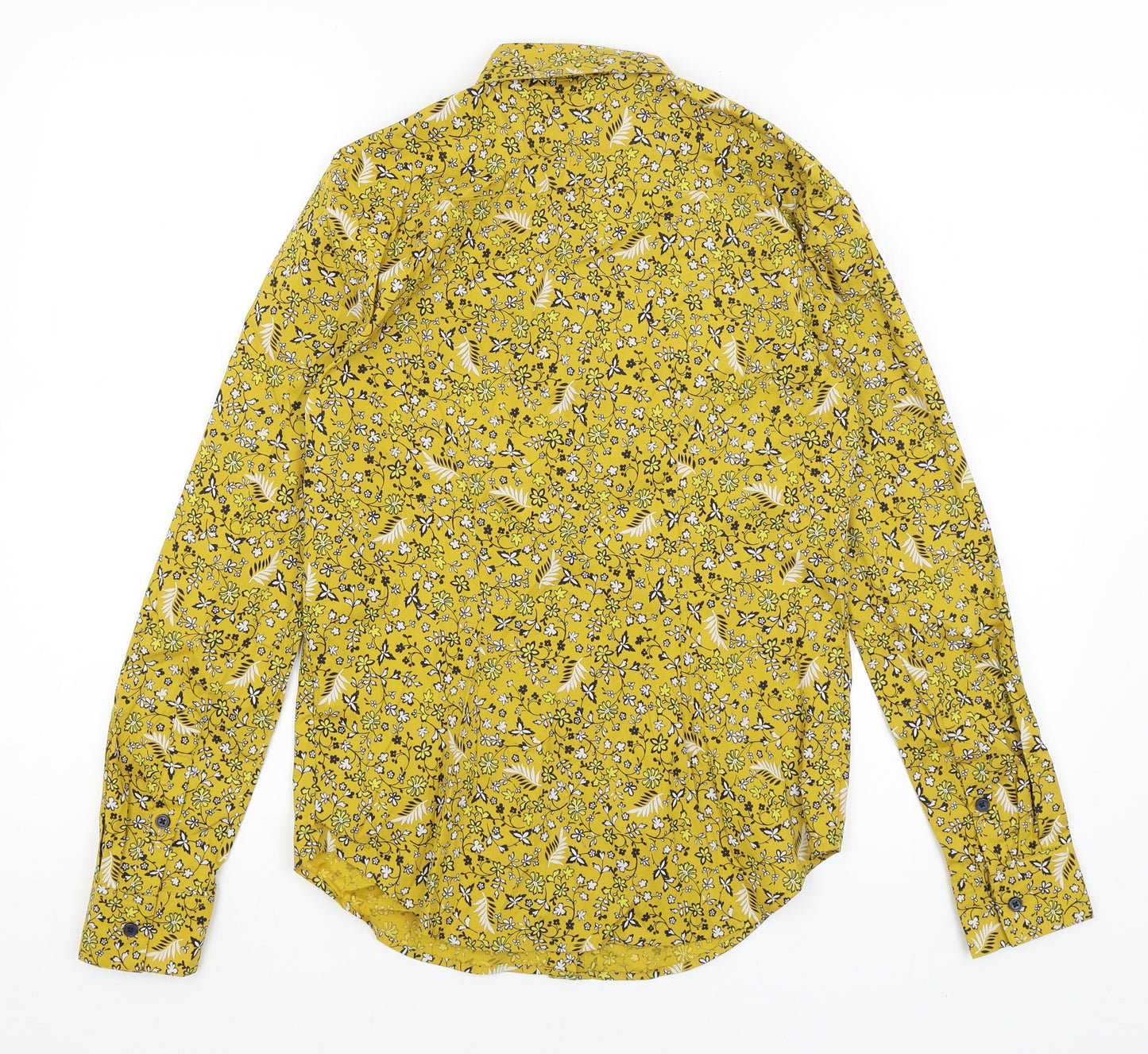 M&S Womens Yellow Floral  Basic Button-Up Size 6