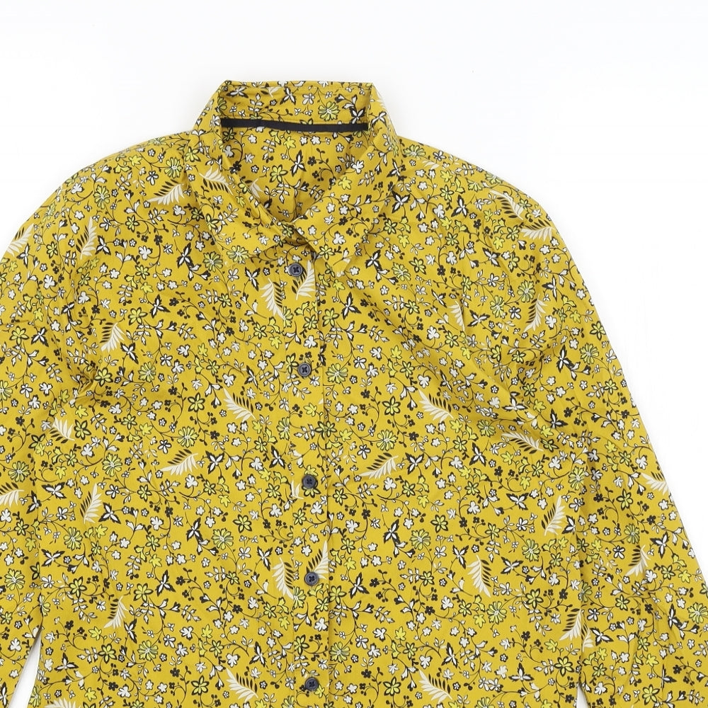 M&S Womens Yellow Floral  Basic Button-Up Size 6