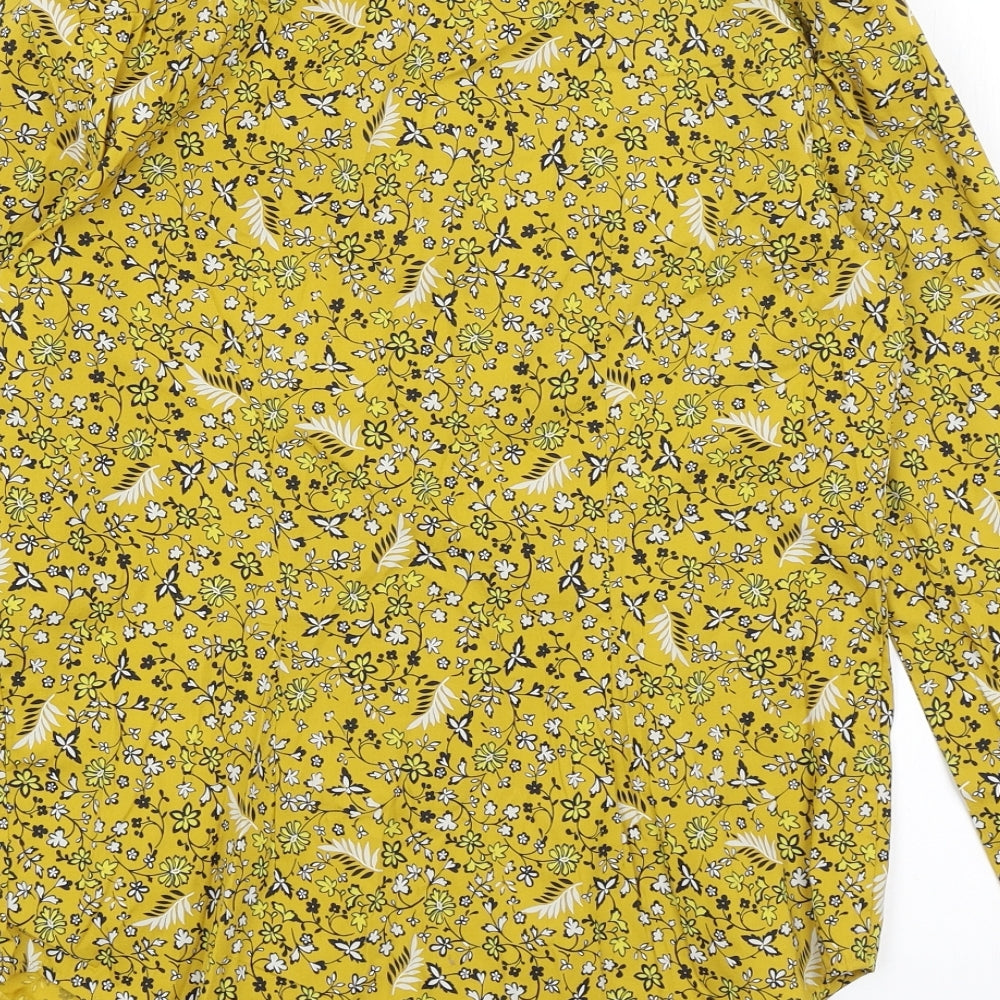 M&S Womens Yellow Floral  Basic Button-Up Size 6