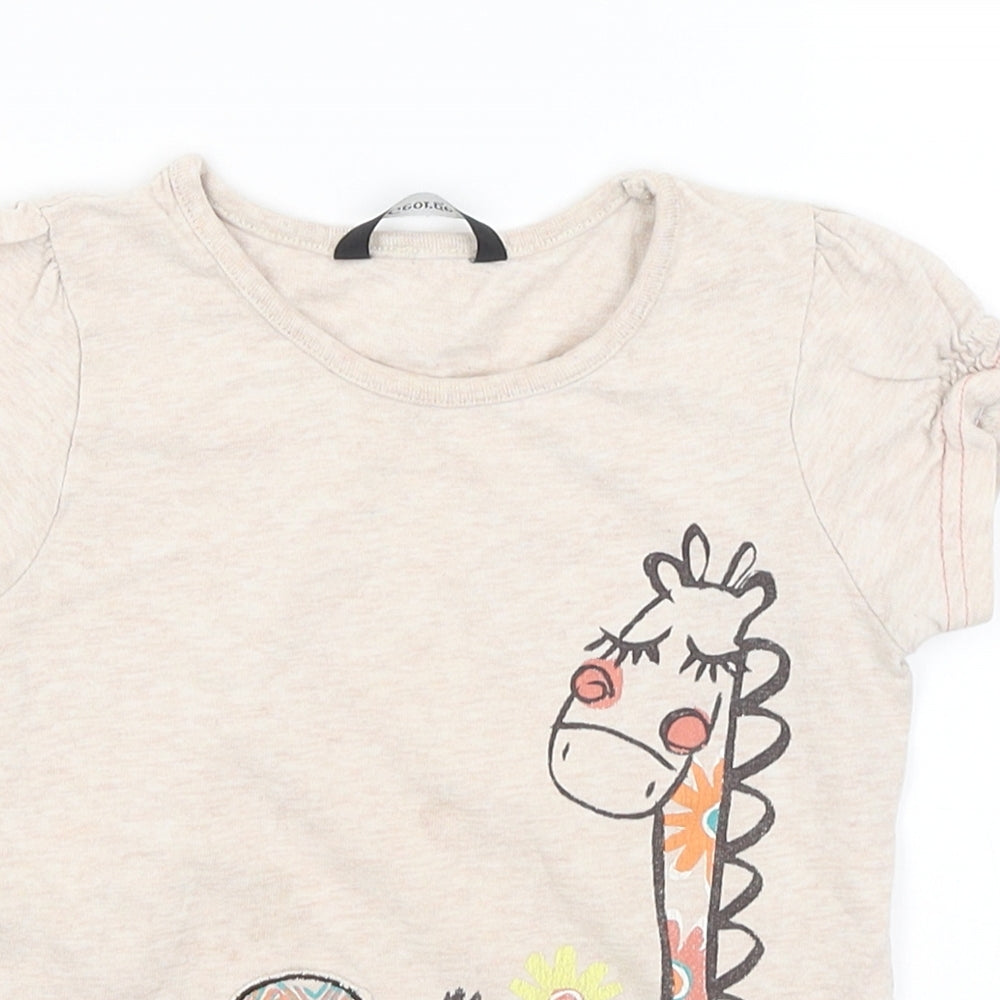 George Girls Beige   Basic T-Shirt Size 3-4 Years  - Elephant & Giraffe