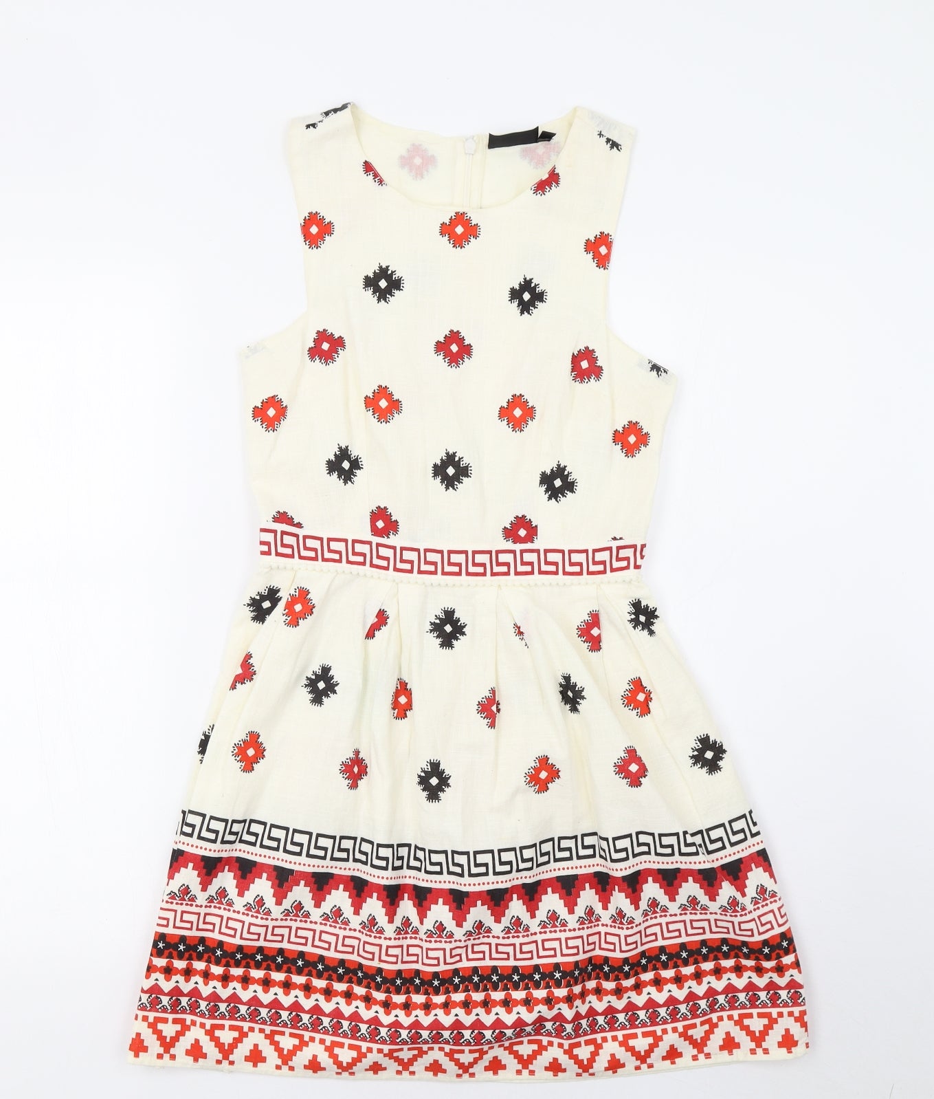 Topshop Womens White Geometric  A-Line  Size 8