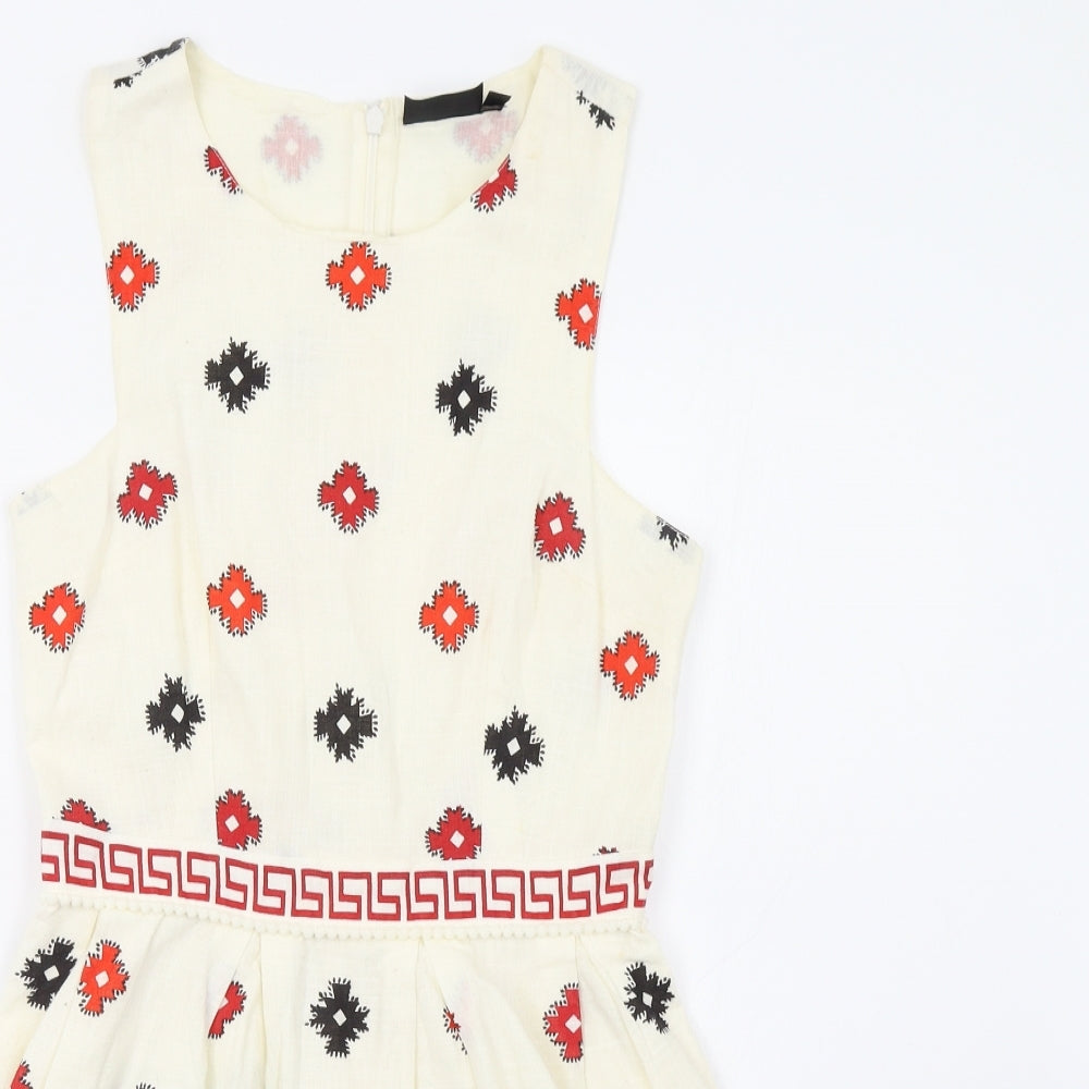 Topshop Womens White Geometric  A-Line  Size 8