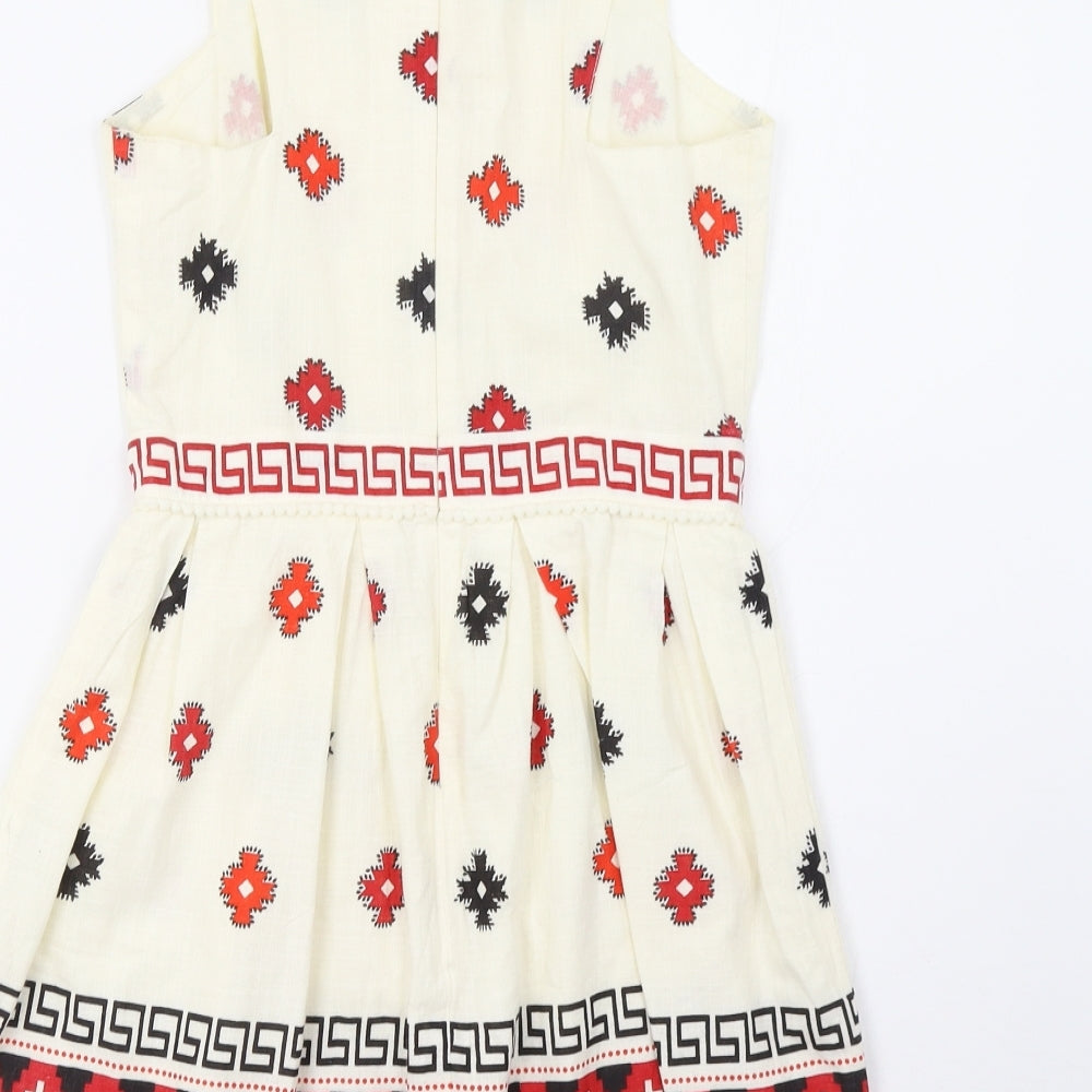 Topshop Womens White Geometric  A-Line  Size 8