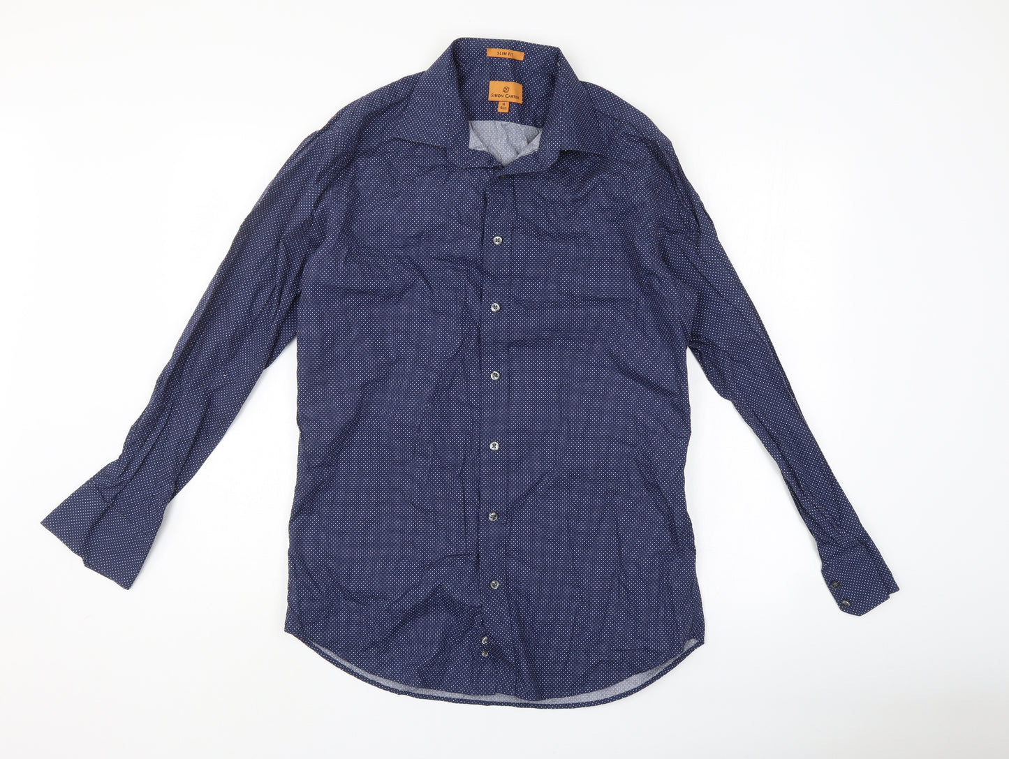Simon Carter Mens Blue Polka Dot   Button-Up Size 16