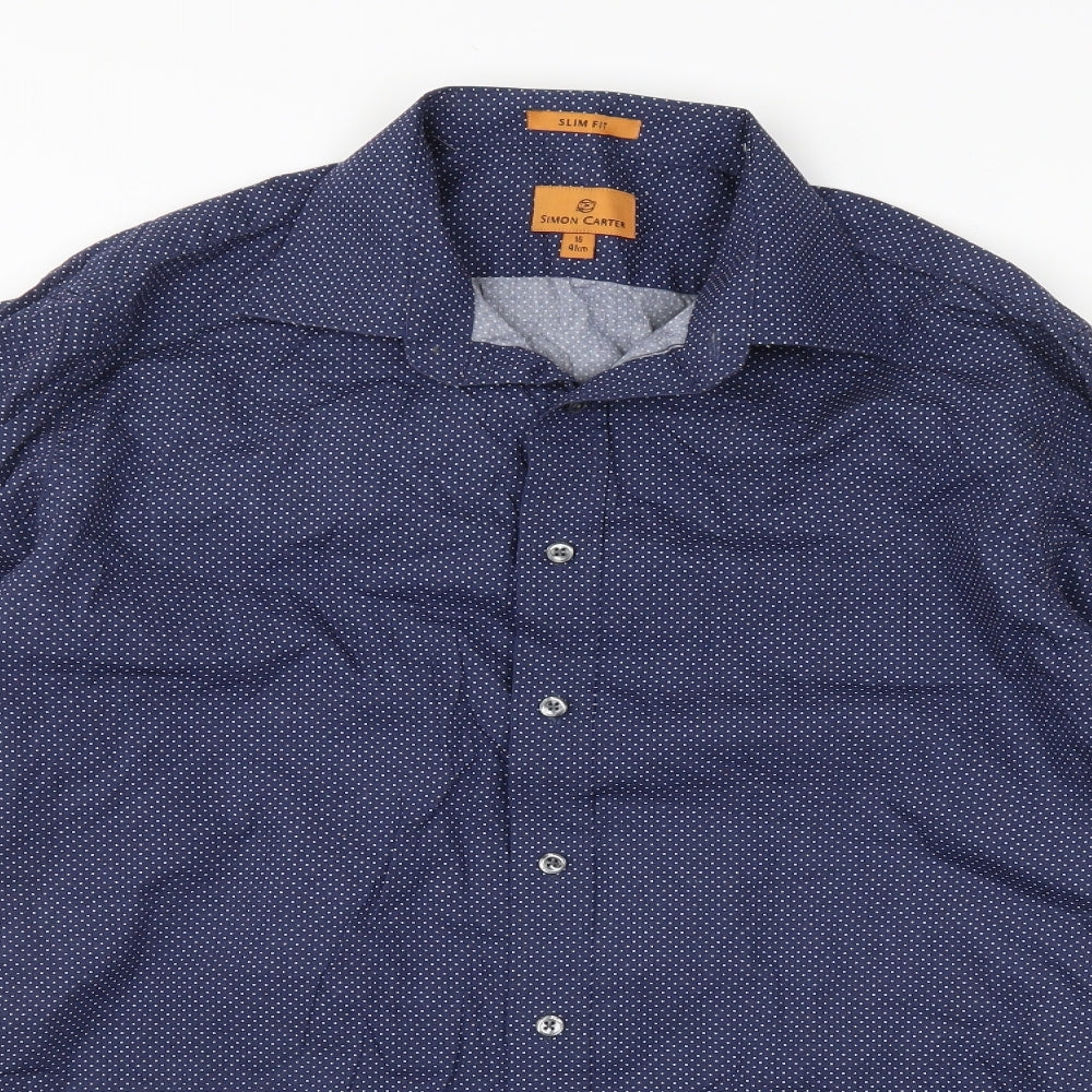 Simon Carter Mens Blue Polka Dot   Button-Up Size 16