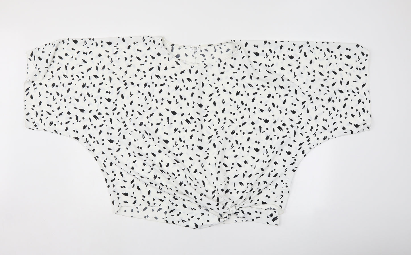 Glamour style Womens White Polka Dot  Basic Blouse Size S
