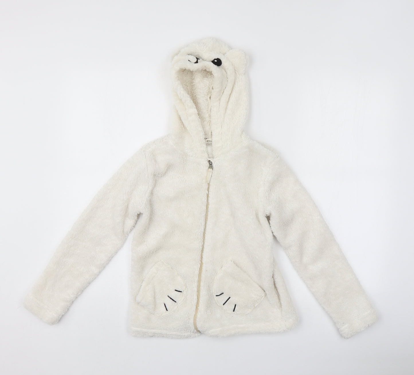 H&M Girls White   Full Zip Hoodie Size 9-10 Years