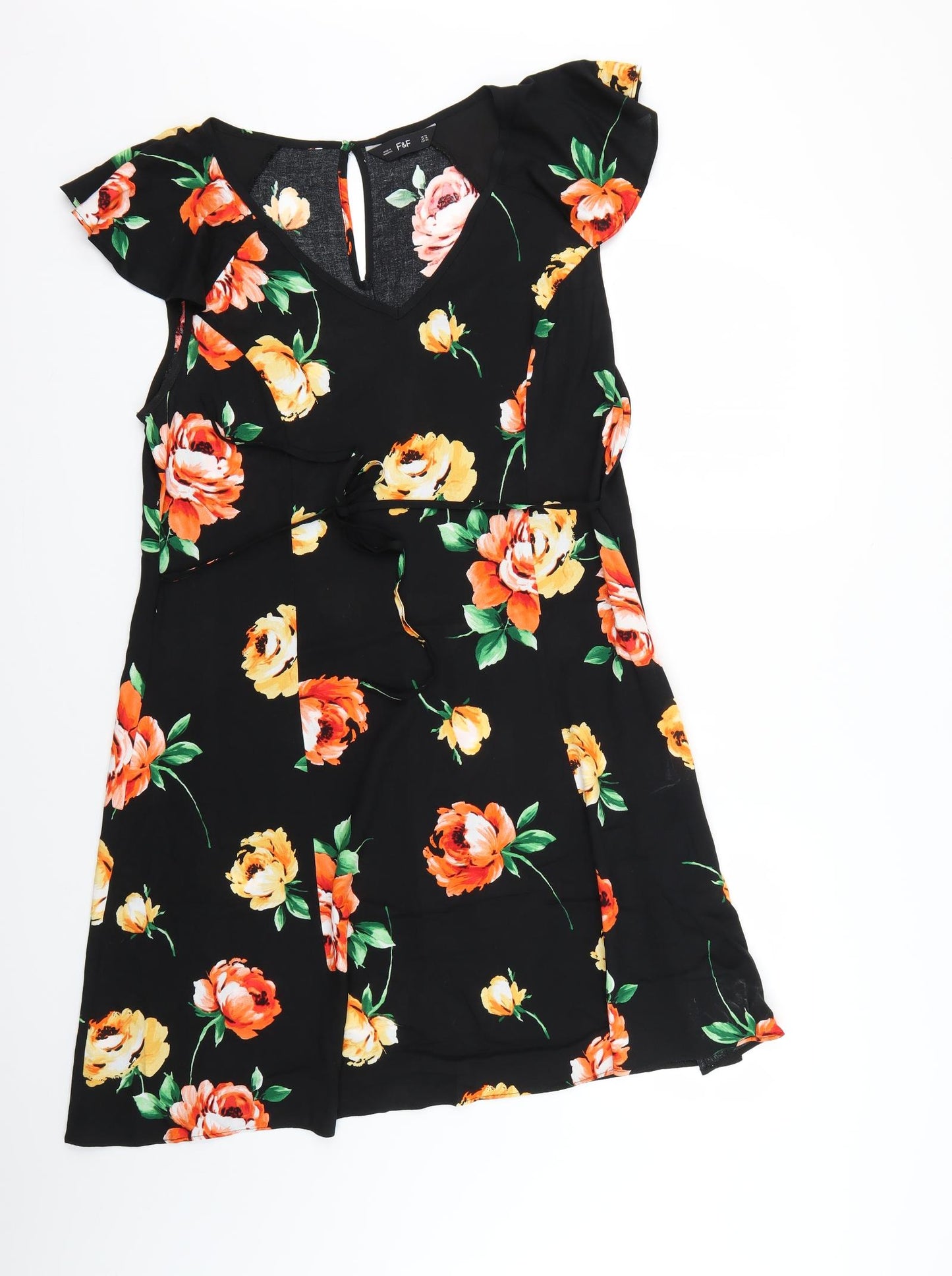 F&F Womens Black Floral  Fit & Flare  Size 14