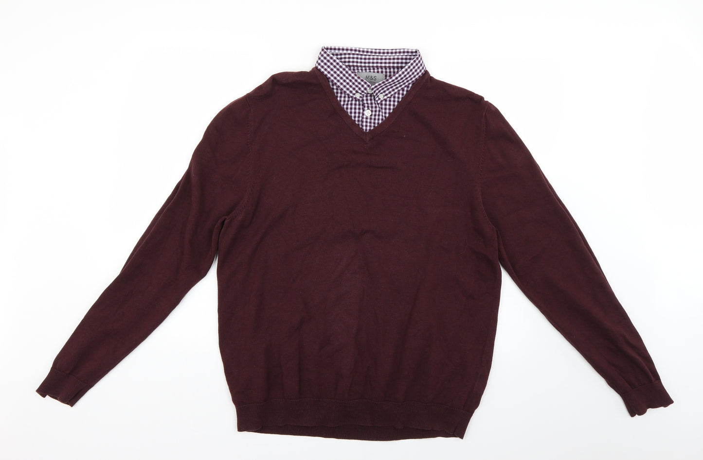 Marks and Spencer Mens Brown Check  Pullover Jumper Size XL