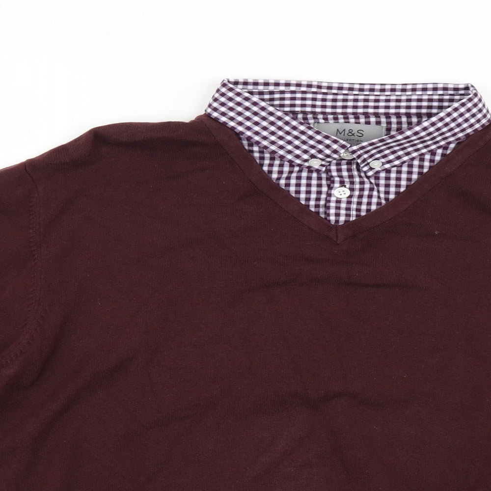 Marks and Spencer Mens Brown Check  Pullover Jumper Size XL